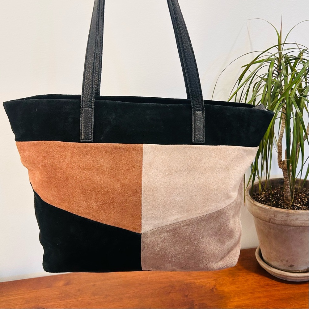 The Sak Black, Brown, and Cream Tote Bag. Real Suede. Great condition